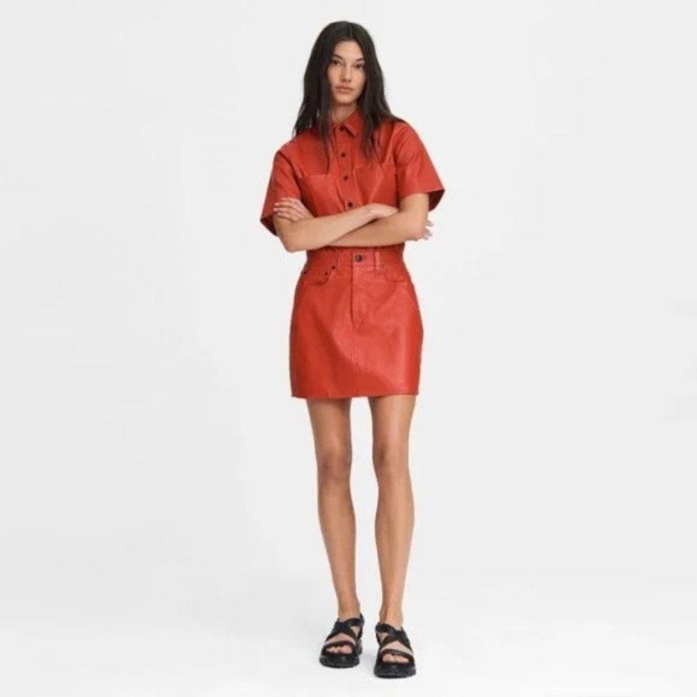 NWT Rag & Bone red leather mini dress, Size S